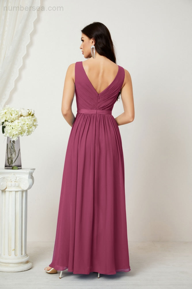 Women's Chiffon Long Bridesmaid Dresses A line Sleeveless Formal Prom Gown for Evening Party Homecoming Dresses 2808-payinti