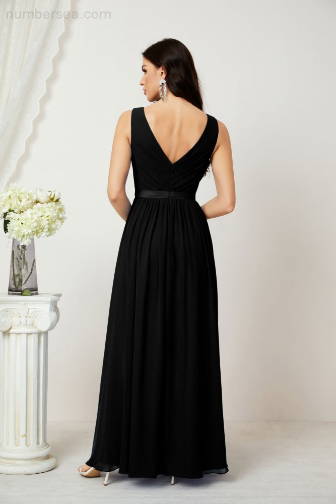 Women's Chiffon Long Bridesmaid Dresses A line Sleeveless Formal Prom Gown for Evening Party Homecoming Dresses 2808-payinti