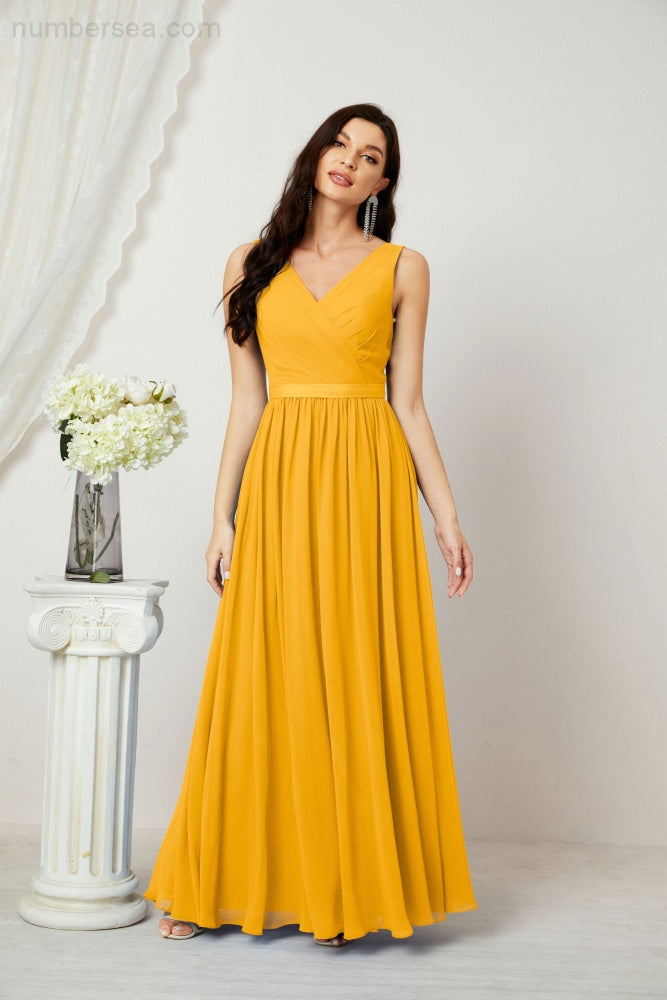 Women's Chiffon Long Bridesmaid Dresses A line Sleeveless Formal Prom Gown for Evening Party Homecoming Dresses 2808-payinti