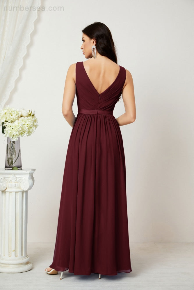 Women's Chiffon Long Bridesmaid Dresses A line Sleeveless Formal Prom Gown for Evening Party Homecoming Dresses 2808-payinti