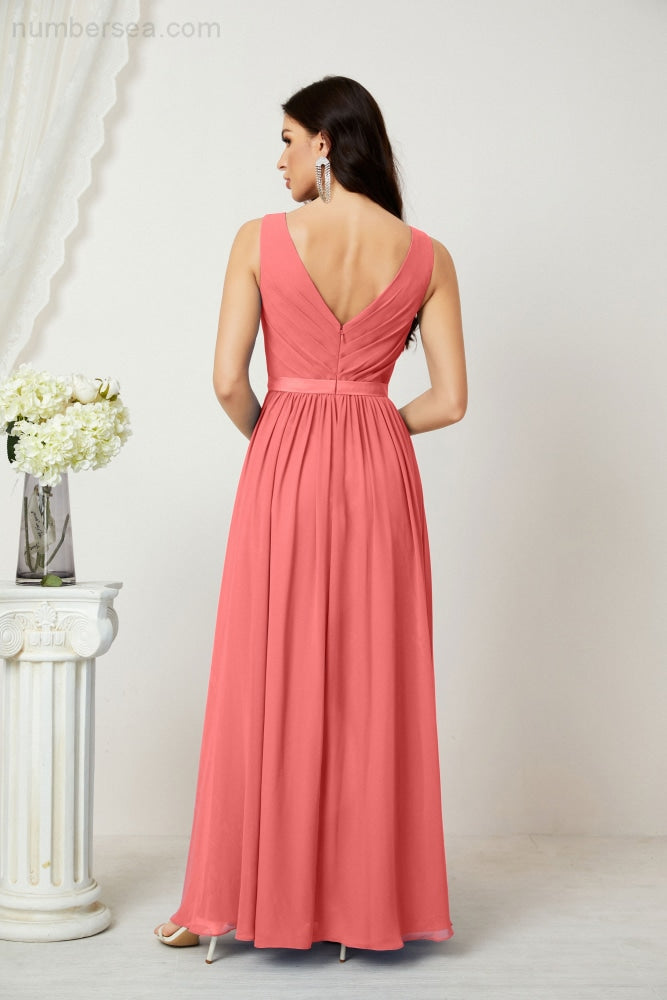 Women's Chiffon Long Bridesmaid Dresses A line Sleeveless Formal Prom Gown for Evening Party Homecoming Dresses 2808-payinti