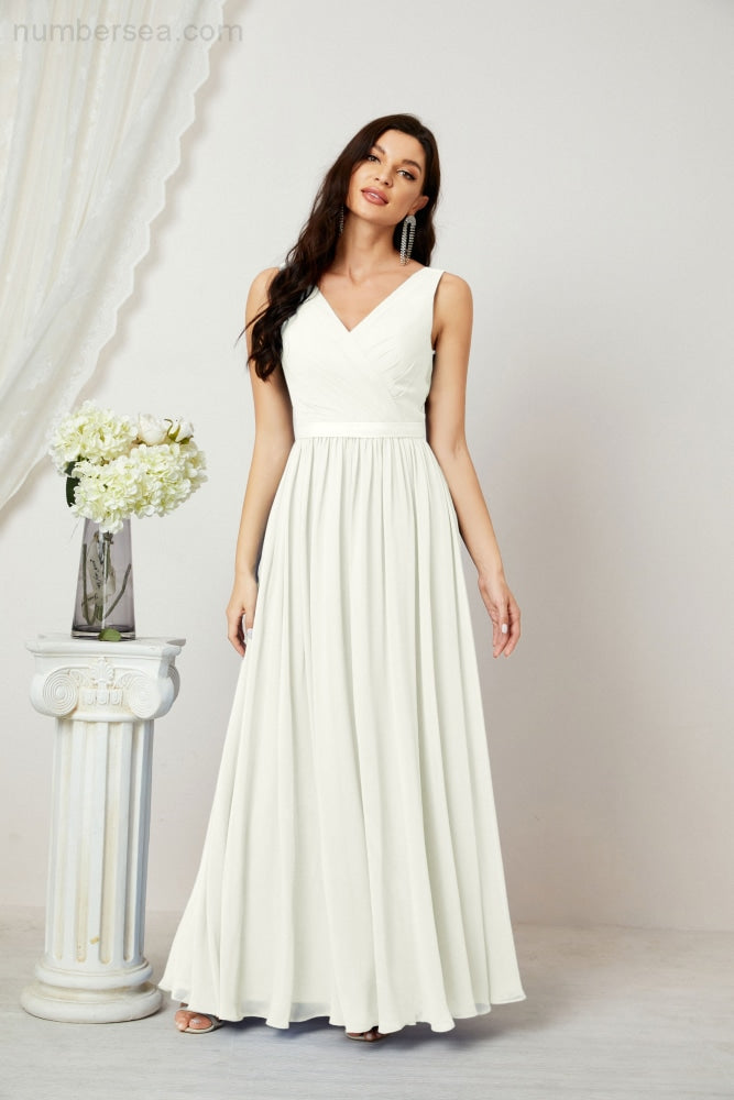 Women's Chiffon Long Bridesmaid Dresses A line Sleeveless Formal Prom Gown for Evening Party Homecoming Dresses 2808-payinti