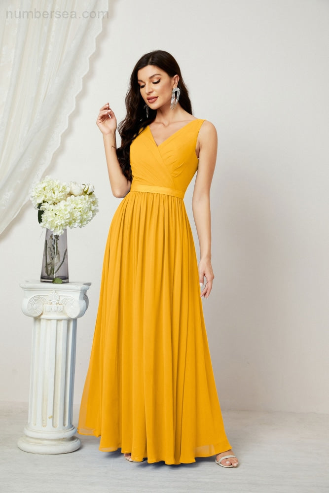Women's Chiffon Long Bridesmaid Dresses A line Sleeveless Formal Prom Gown for Evening Party Homecoming Dresses 2808-payinti