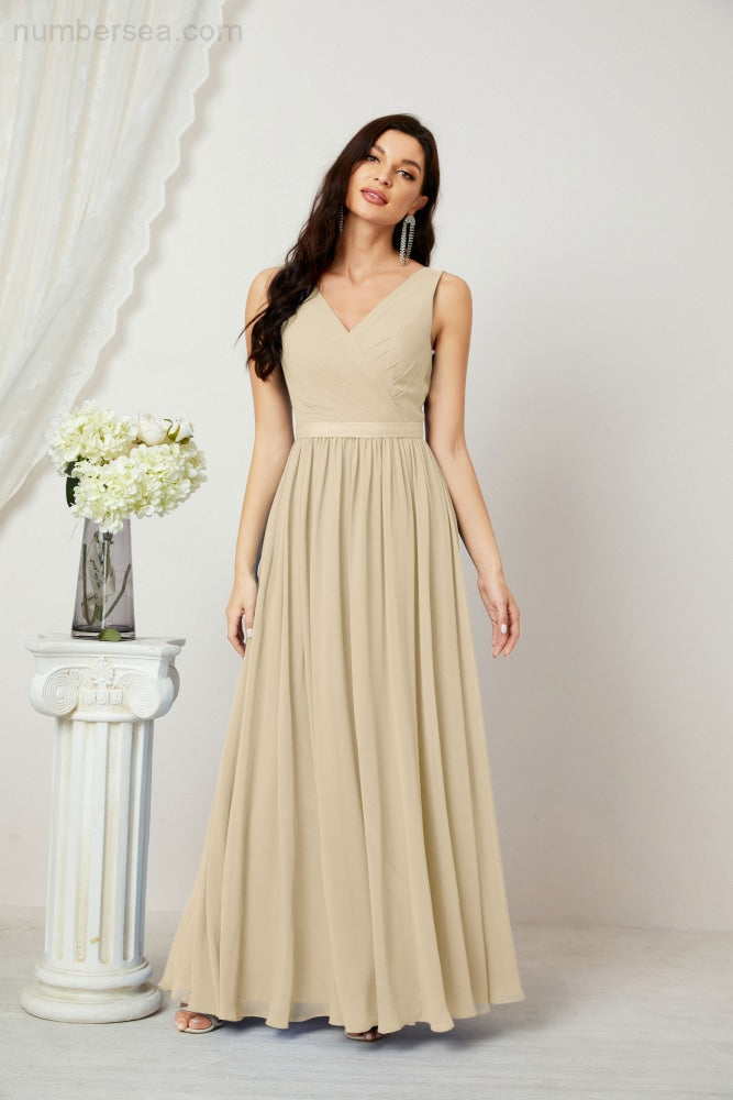 Women's Chiffon Long Bridesmaid Dresses A line Sleeveless Formal Prom Gown for Evening Party Homecoming Dresses 2808-payinti