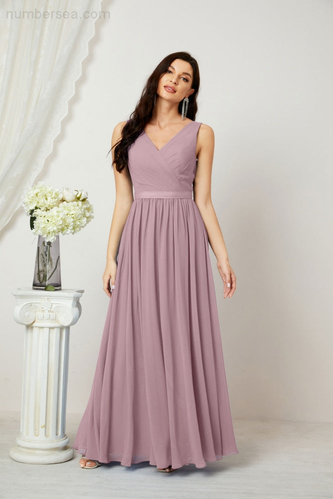 Women's Chiffon Long Bridesmaid Dresses A line Sleeveless Formal Prom Gown for Evening Party Homecoming Dresses 2808-payinti