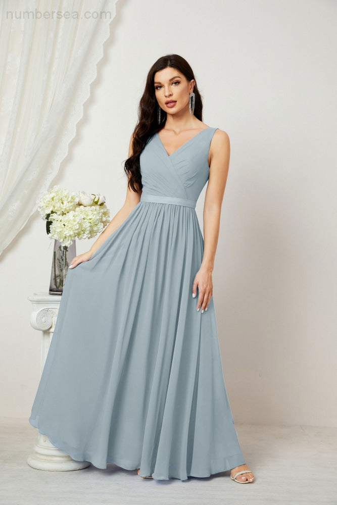 Women's Chiffon Long Bridesmaid Dresses A line Sleeveless Formal Prom Gown for Evening Party Homecoming Dresses 2808-payinti