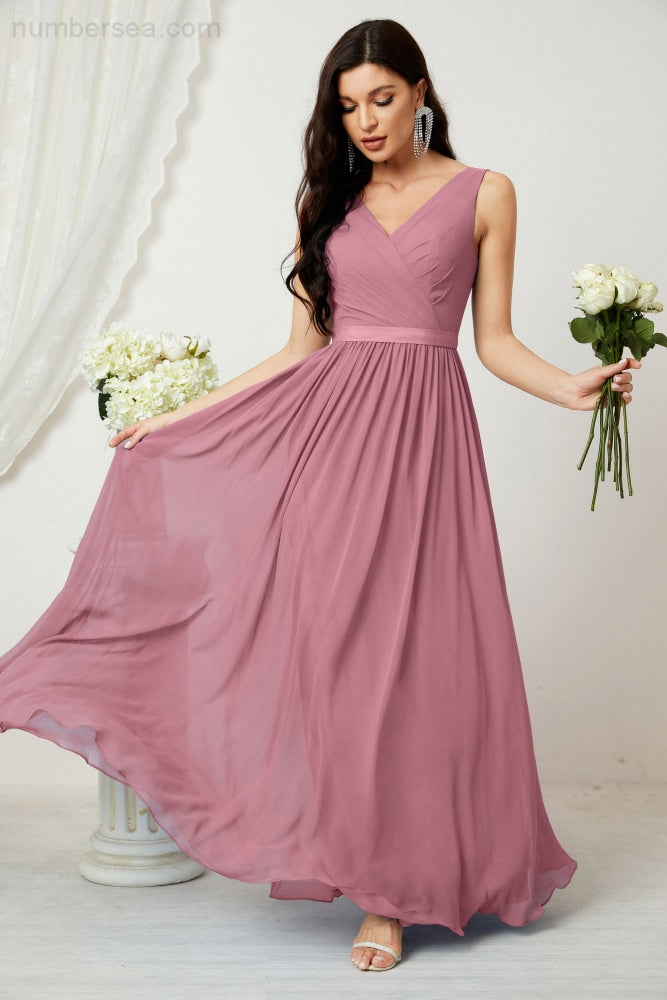 Women's Chiffon Long Bridesmaid Dresses A line Sleeveless Formal Prom Gown for Evening Party Homecoming Dresses 2808-payinti