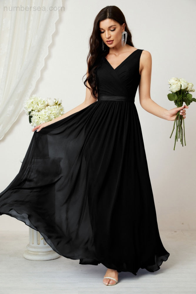 Women's Chiffon Long Bridesmaid Dresses A line Sleeveless Formal Prom Gown for Evening Party Homecoming Dresses 2808-payinti