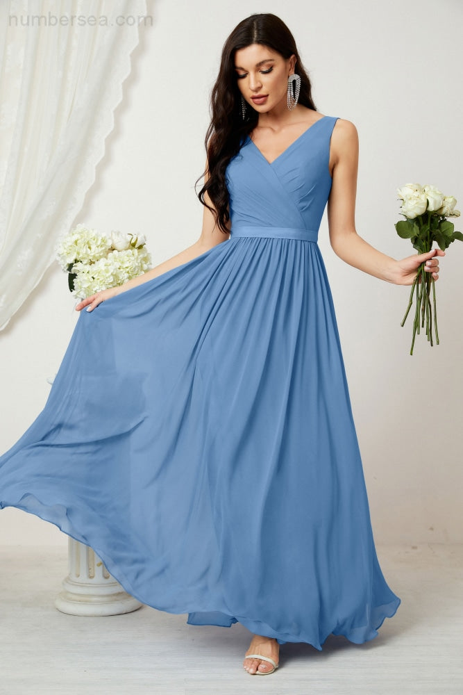 Women's Chiffon Long Bridesmaid Dresses A line Sleeveless Formal Prom Gown for Evening Party Homecoming Dresses 2808-payinti