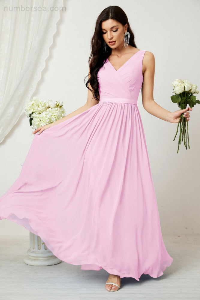 Women's Chiffon Long Bridesmaid Dresses A line Sleeveless Formal Prom Gown for Evening Party Homecoming Dresses 2808-payinti