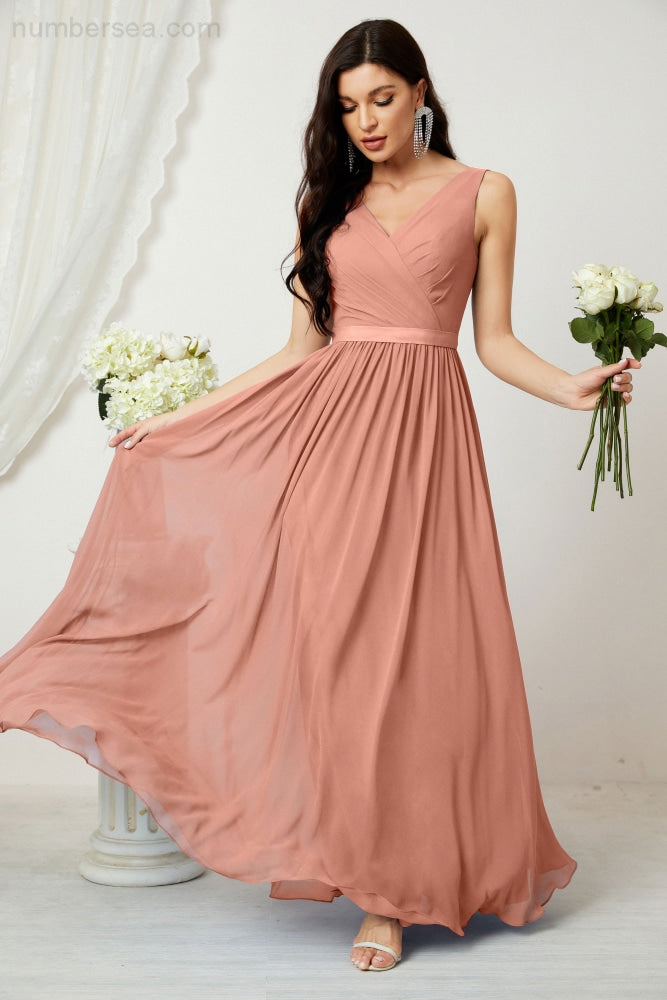 Women's Chiffon Long Bridesmaid Dresses A line Sleeveless Formal Prom Gown for Evening Party Homecoming Dresses 2808-payinti