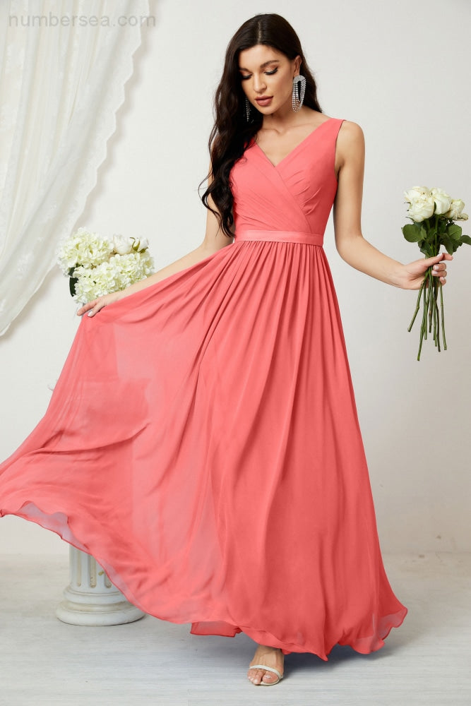 Women's Chiffon Long Bridesmaid Dresses A line Sleeveless Formal Prom Gown for Evening Party Homecoming Dresses 2808-payinti