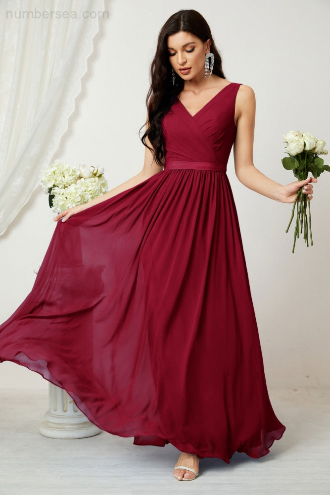 Women's Chiffon Long Bridesmaid Dresses A line Sleeveless Formal Prom Gown for Evening Party Homecoming Dresses 2808-payinti