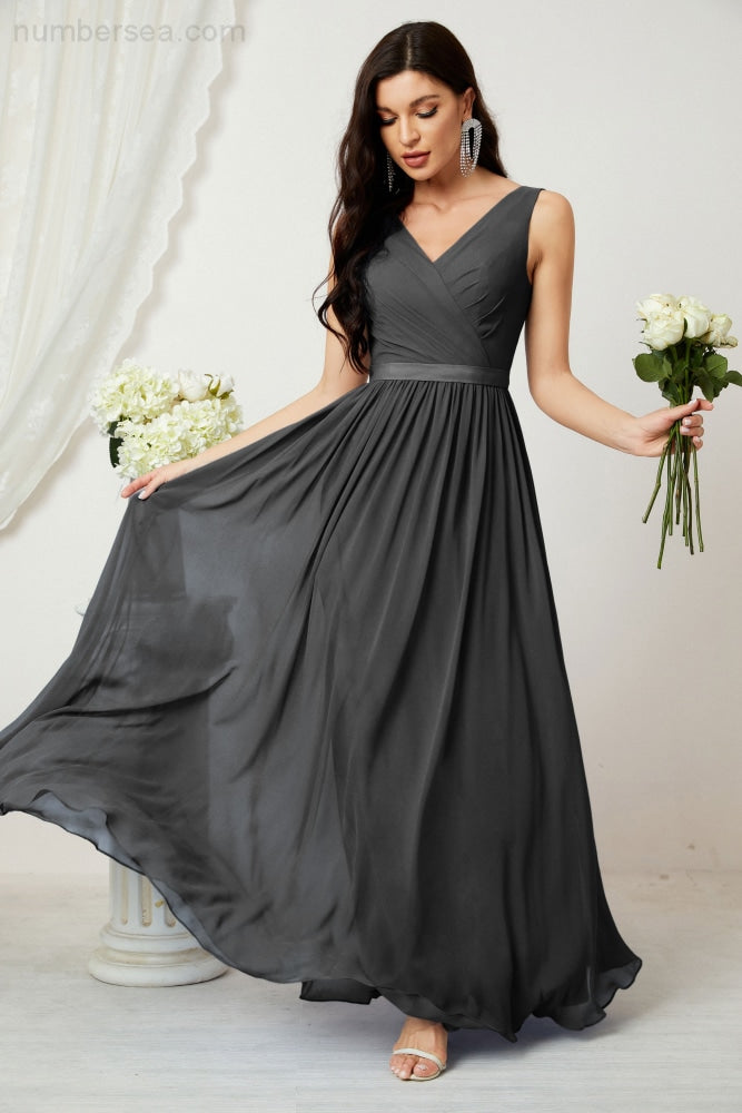 Women's Chiffon Long Bridesmaid Dresses A line Sleeveless Formal Prom Gown for Evening Party Homecoming Dresses 2808-payinti