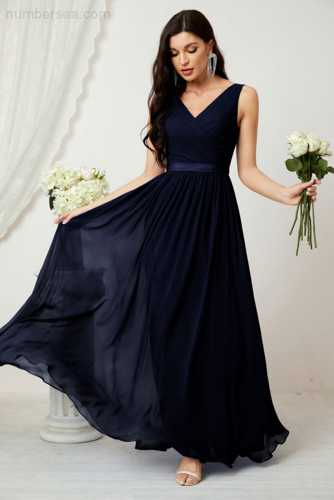 Women's Chiffon Long Bridesmaid Dresses A line Sleeveless Formal Prom Gown for Evening Party Homecoming Dresses 2808-payinti