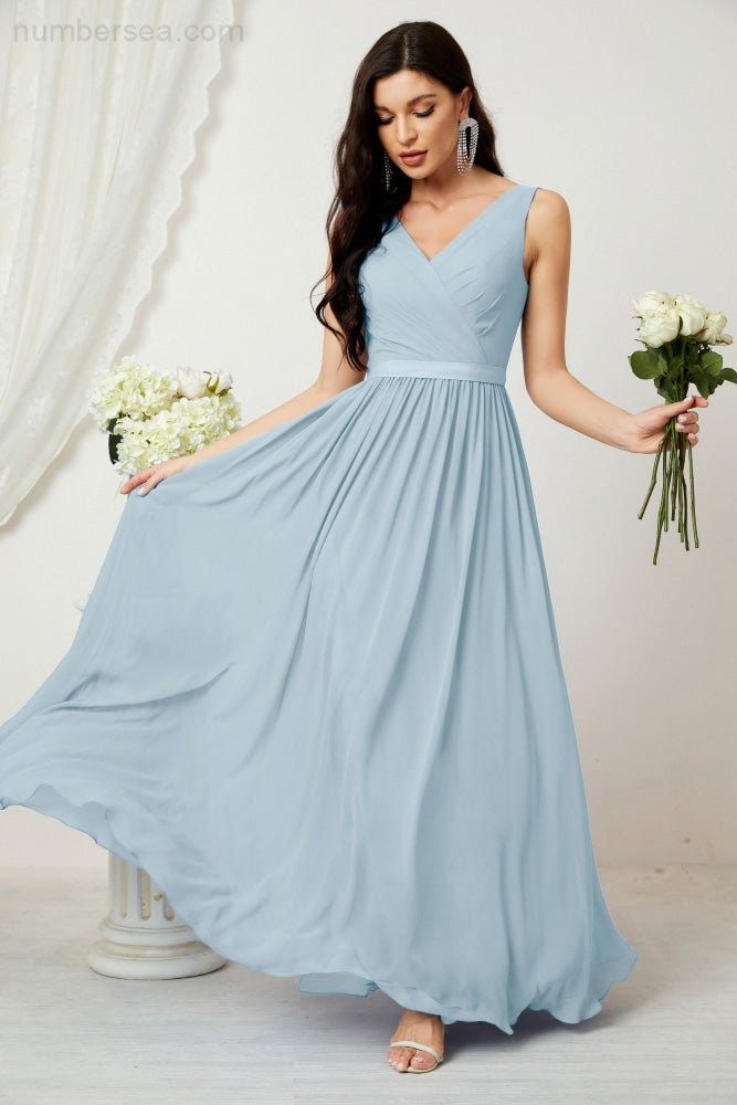 Women's Chiffon Long Bridesmaid Dresses A line Sleeveless Formal Prom Gown for Evening Party Homecoming Dresses 2808-payinti