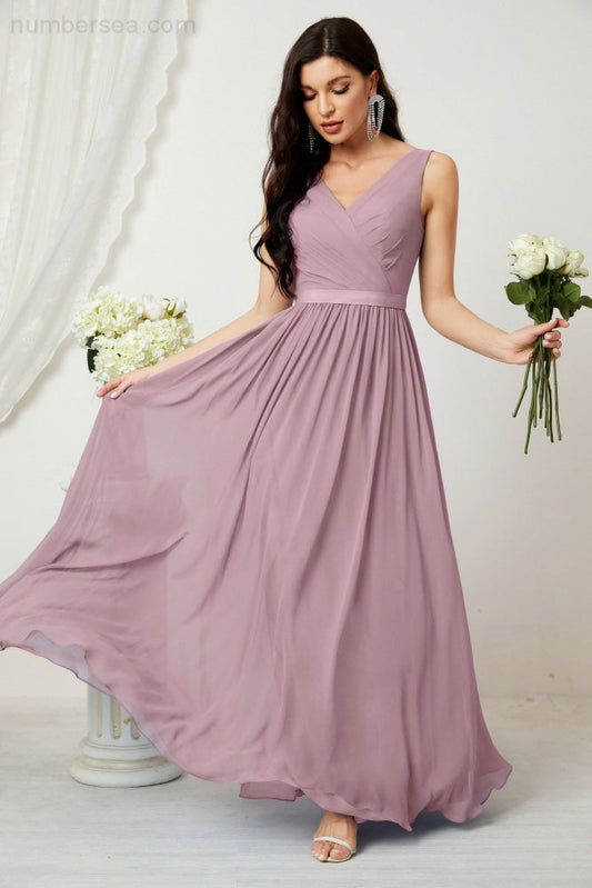 Women's Chiffon Long Bridesmaid Dresses A line Sleeveless Formal Prom Gown for Evening Party Homecoming Dresses 2808-payinti