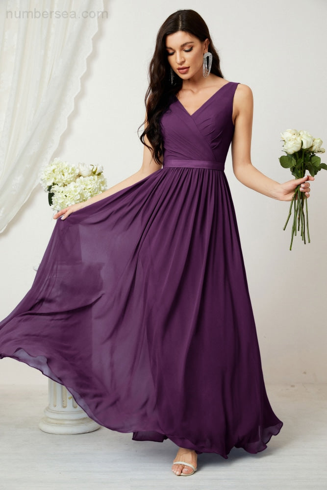 Women's Chiffon Long Bridesmaid Dresses A line Sleeveless Formal Prom Gown for Evening Party Homecoming Dresses 2808-payinti