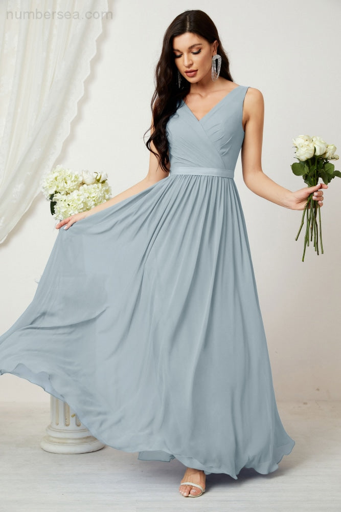 Women's Chiffon Long Bridesmaid Dresses A line Sleeveless Formal Prom Gown for Evening Party Homecoming Dresses 2808-payinti