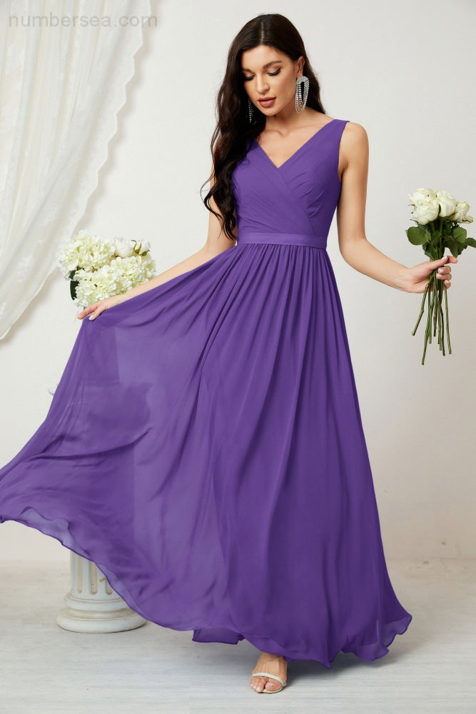 Women's Chiffon Long Bridesmaid Dresses A line Sleeveless Formal Prom Gown for Evening Party Homecoming Dresses 2808-payinti
