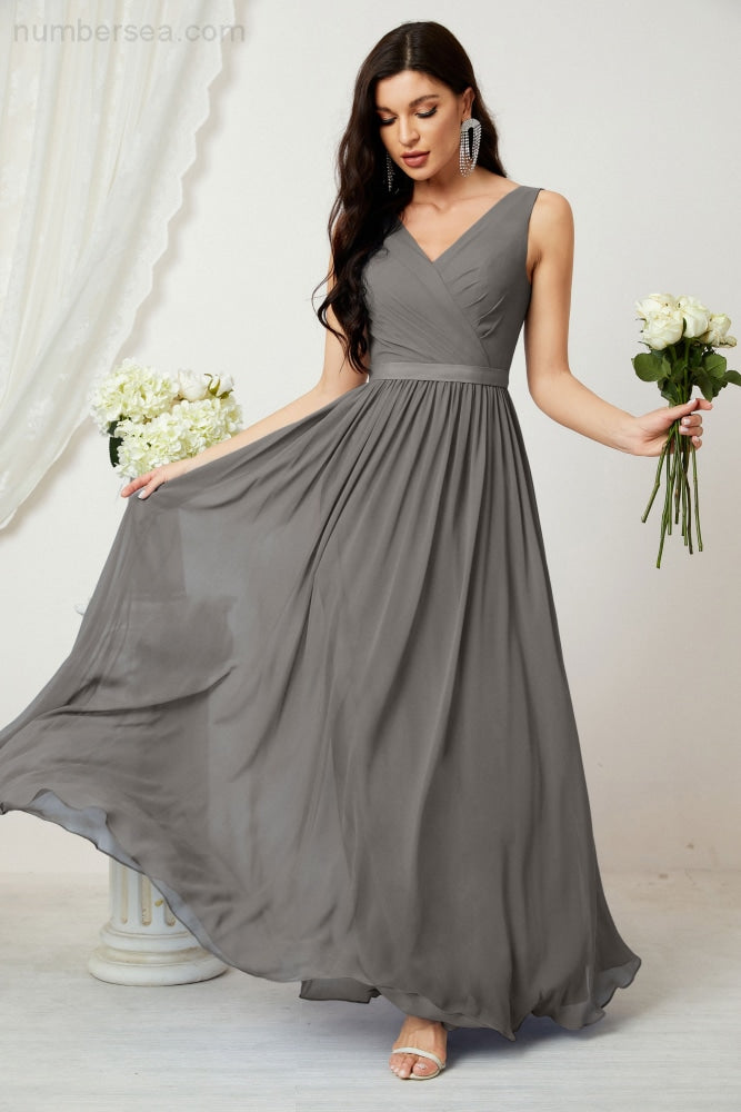 Women's Chiffon Long Bridesmaid Dresses A line Sleeveless Formal Prom Gown for Evening Party Homecoming Dresses 2808-payinti