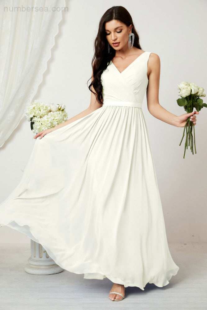 Women's Chiffon Long Bridesmaid Dresses A line Sleeveless Formal Prom Gown for Evening Party Homecoming Dresses 2808-payinti