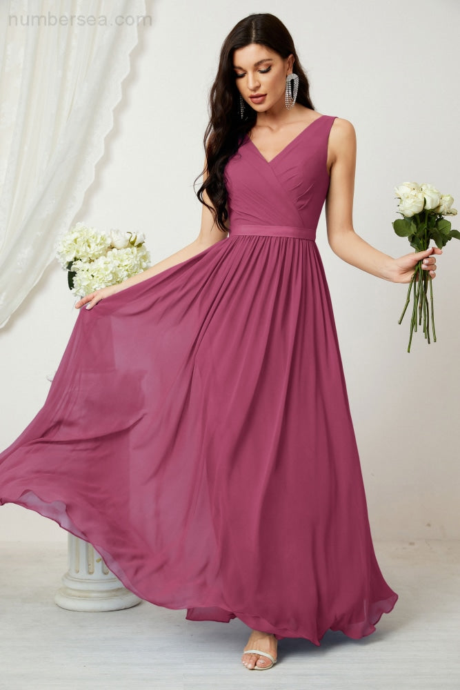 Women's Chiffon Long Bridesmaid Dresses A line Sleeveless Formal Prom Gown for Evening Party Homecoming Dresses 2808-payinti