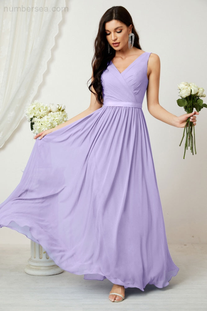 Women's Chiffon Long Bridesmaid Dresses A line Sleeveless Formal Prom Gown for Evening Party Homecoming Dresses 2808-payinti