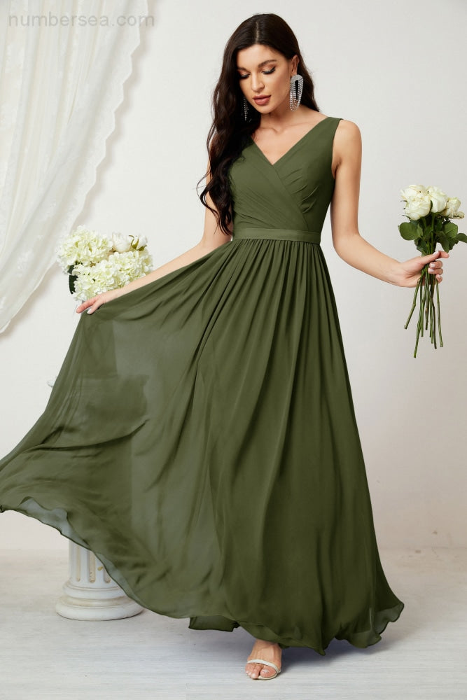 Women's Chiffon Long Bridesmaid Dresses A line Sleeveless Formal Prom Gown for Evening Party Homecoming Dresses 2808-payinti