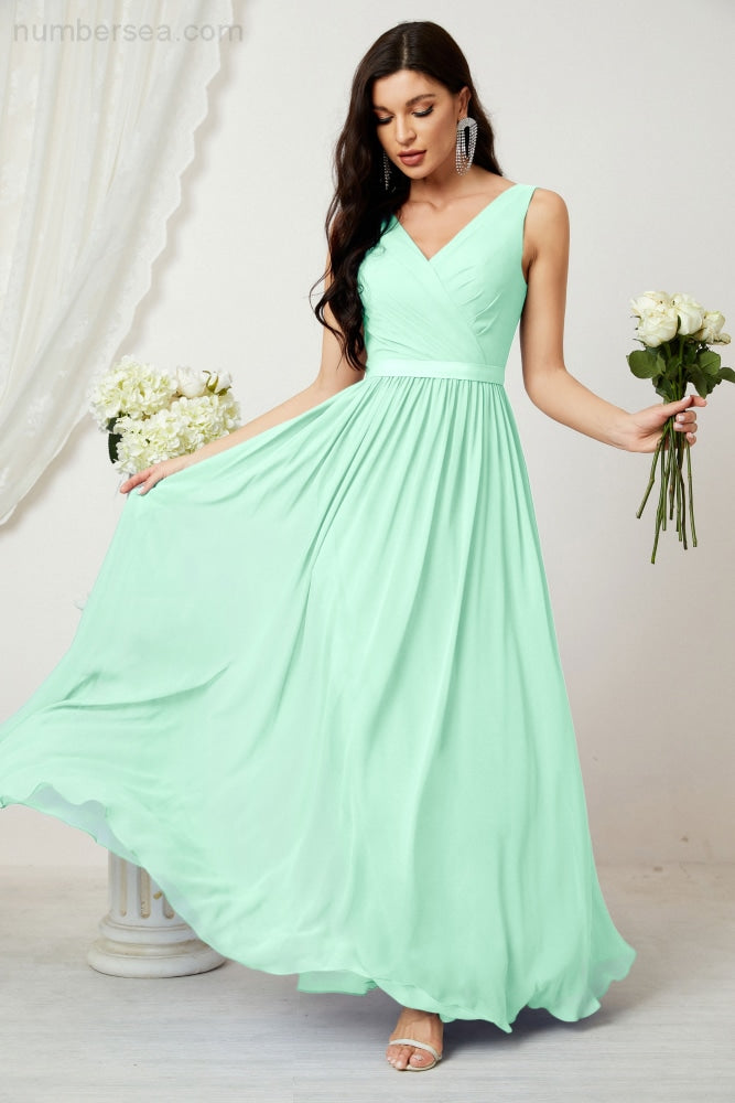 Women's Chiffon Long Bridesmaid Dresses A line Sleeveless Formal Prom Gown for Evening Party Homecoming Dresses 2808-payinti