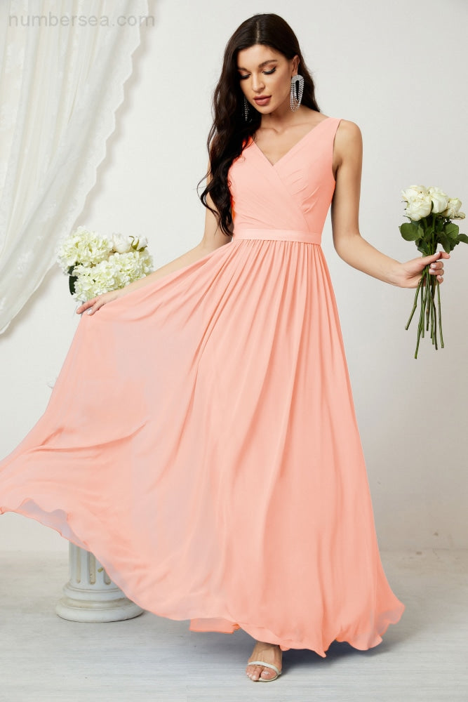 Women's Chiffon Long Bridesmaid Dresses A line Sleeveless Formal Prom Gown for Evening Party Homecoming Dresses 2808-payinti