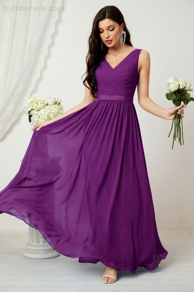 Women's Chiffon Long Bridesmaid Dresses A line Sleeveless Formal Prom Gown for Evening Party Homecoming Dresses 2808-payinti