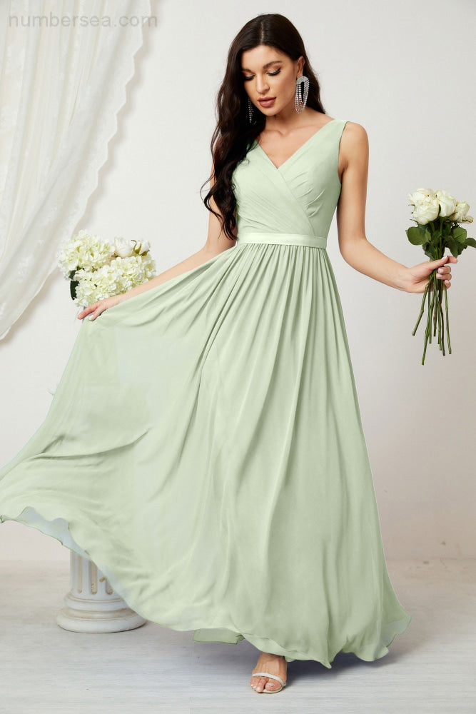 Women's Chiffon Long Bridesmaid Dresses A line Sleeveless Formal Prom Gown for Evening Party Homecoming Dresses 2808-payinti