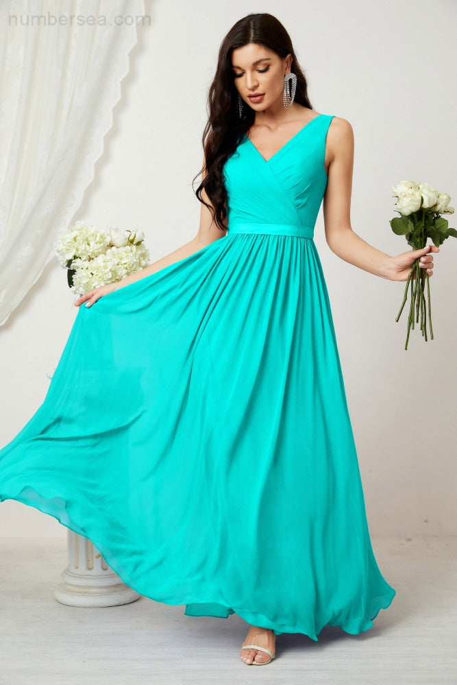 Women's Chiffon Long Bridesmaid Dresses A line Sleeveless Formal Prom Gown for Evening Party Homecoming Dresses 2808-payinti