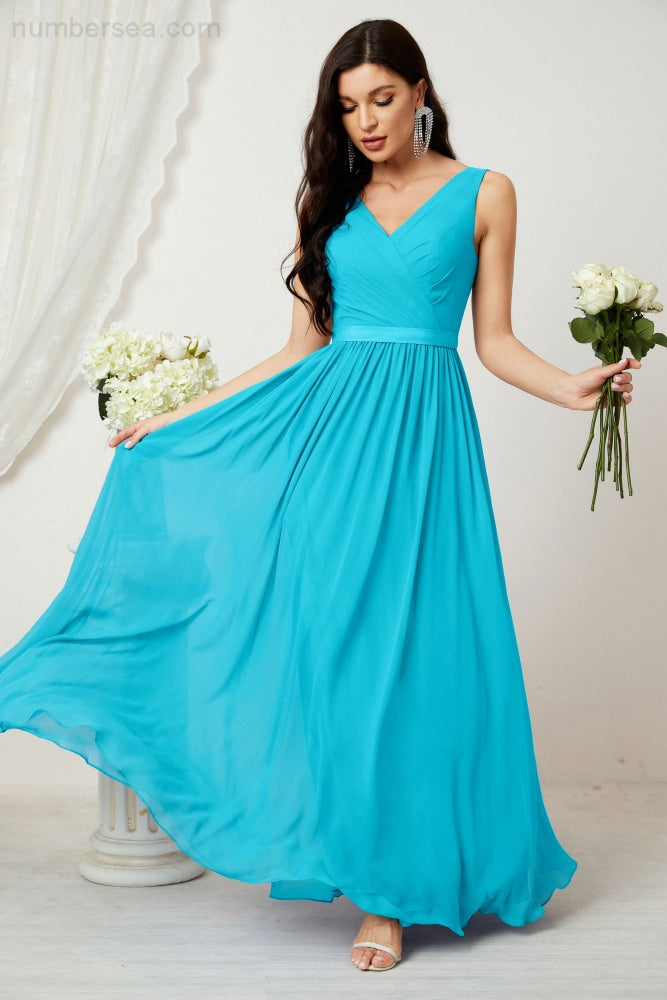 Women's Chiffon Long Bridesmaid Dresses A line Sleeveless Formal Prom Gown for Evening Party Homecoming Dresses 2808-payinti