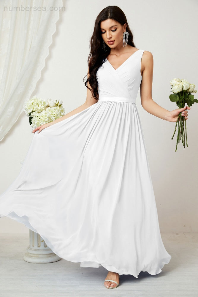 Women's Chiffon Long Bridesmaid Dresses A line Sleeveless Formal Prom Gown for Evening Party Homecoming Dresses 2808-payinti