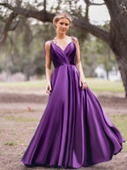 Wrap Satin A-Line Floor Length Evening Dress