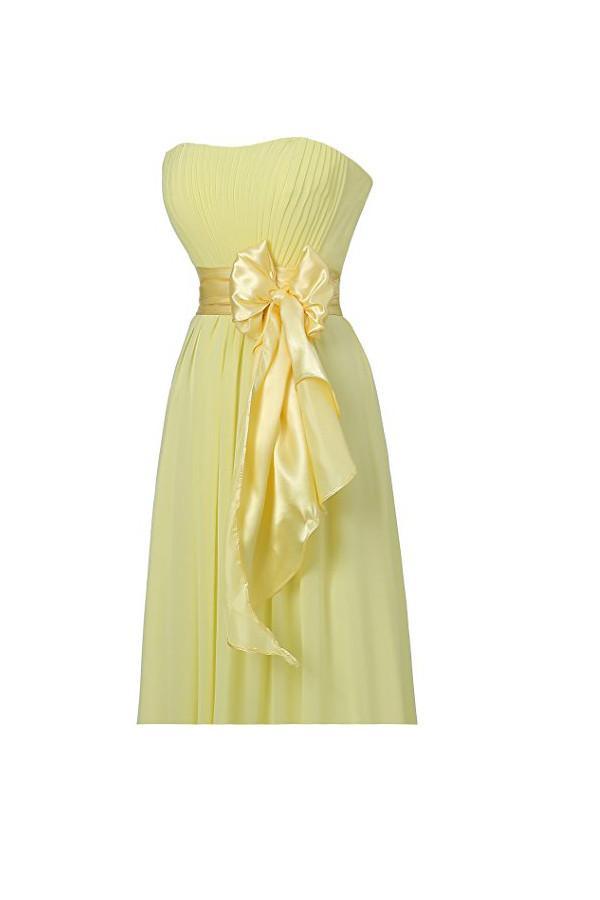 Vestidos de fiesta largos de gasa con escote corazón amarillo para dama de honor BD007