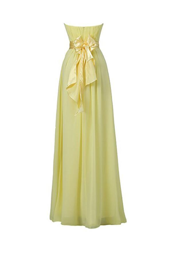Vestidos de fiesta largos de gasa con escote corazón amarillo para dama de honor BD007