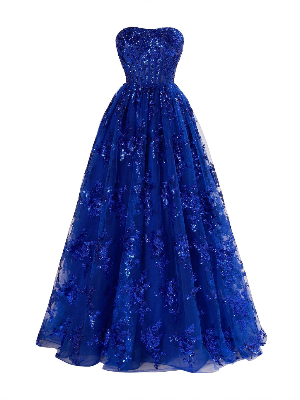 Zara | A-Linien-Ballkleid, trägerlos, plissiert, lang, mit Applikation