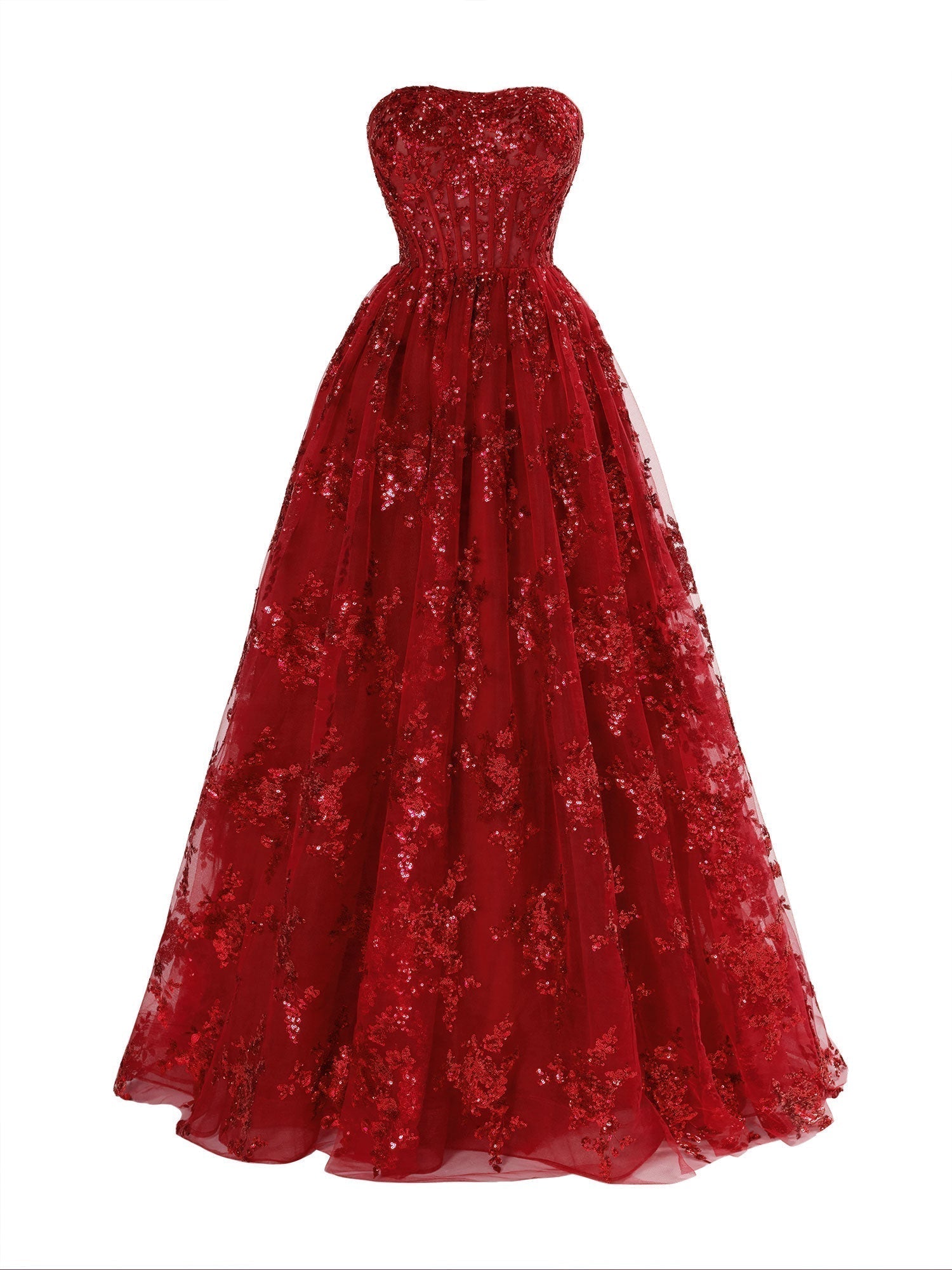 Zara | Vestido de fiesta largo plisado sin tirantes y corte en A con apliques
